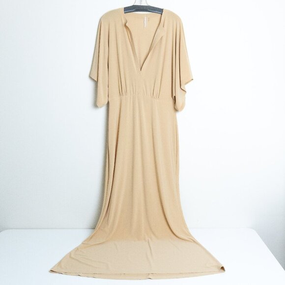 Norma Kamali Maxi Dress Beige Stretchy Jersey Obie Gown Blonde XL - Picture 2 of 13